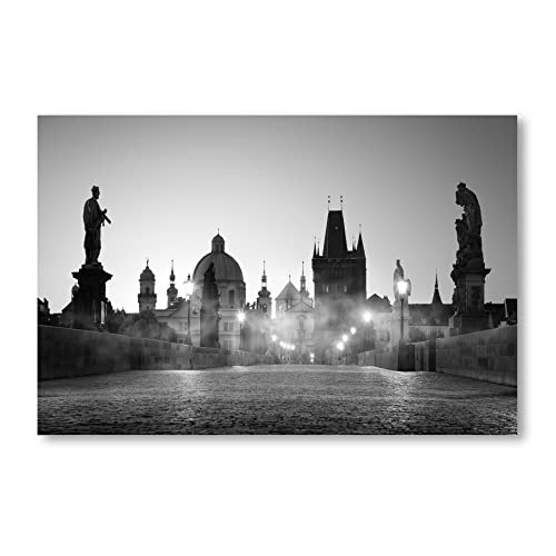 Postereck - 2520 - Karlsbrücke, Prag Nebel Schwarz Weiss Moldau - Wandposter Fotoposter Bilder Wandbild Wandbilder - Leinwand - 75,0 cm x 50,0 cm von Postereck