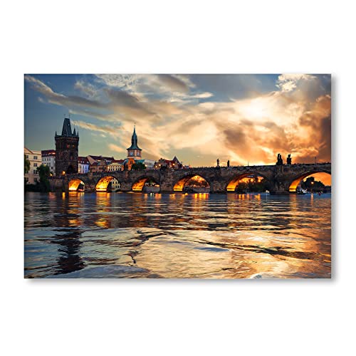 Postereck - 2532 - Karlsbrücke, Prag Sonnenuntergang Stadt Moldau - Wandposter Fotoposter Bilder Wandbild Wandbilder - Leinwand - 60,0 cm x 40,0 cm von Postereck