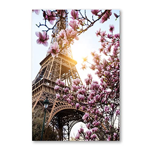 Postereck - 2534 - Eiffelturm, Paris Frankreich Magnolie Baum Park - Wandposter Fotoposter Bilder Wandbild Wandbilder - Leinwand - 75,0 cm x 50,0 cm von Postereck