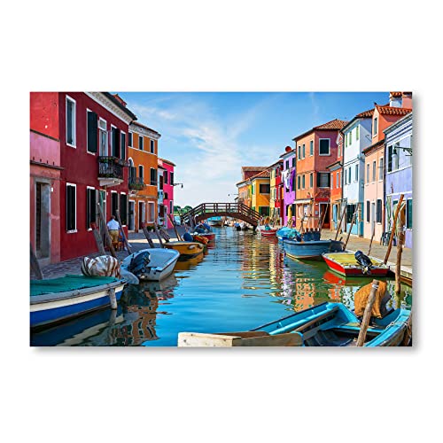 Postereck - 2535 - Burano Venedig, Insel Italien Boote Brücke Haus - Wandposter Fotoposter Bilder Wandbild Wandbilder - Leinwand - 100,0 cm x 75,0 cm von Postereck