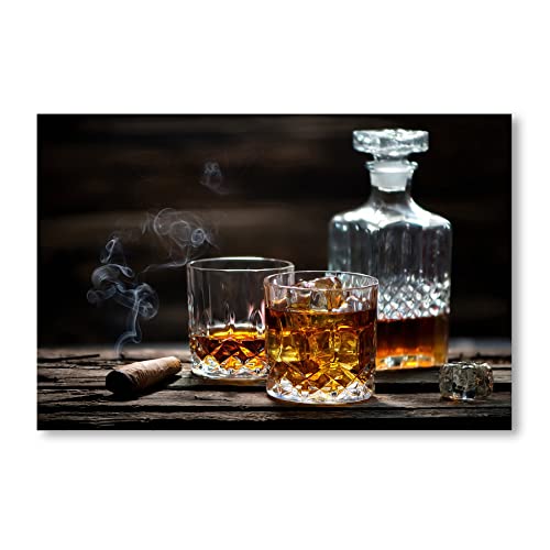 Postereck - 2649 - Whisky, Zigarre Alkohol Flasche Glas Party Eis - Wandposter Fotoposter Bilder Wandbild Wandbilder - Leinwand - 75,0 cm x 50,0 cm von Postereck