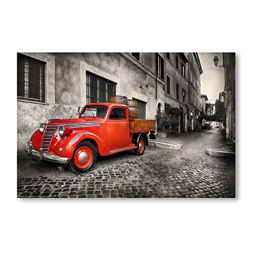 Postereck - 2739 - Roter Lastwagen, Oldtimer Auto KFZ Pick Up Retro - Wandposter Fotoposter Bilder Wandbild Wandbilder - Leinwand - 60,0 cm x 40,0 cm von Postereck