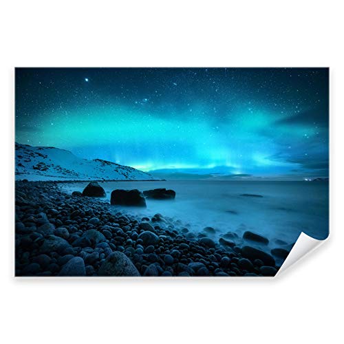 Postereck - 3191 - Polarlicht, Norwegen Winter Natur Steine Meer - Wandposter Fotoposter Bilder Wandbild Wandbilder - Leinwand - 100,0 cm x 75,0 cm von Postereck