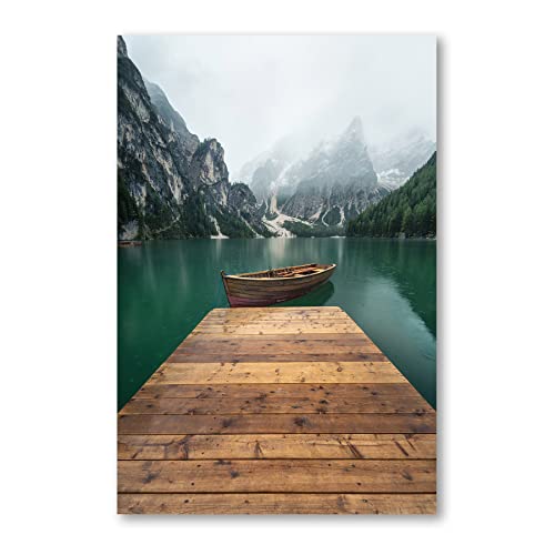 Postereck - 3614 - Landschaft, Holzsteg Boot Berge Wasser Natur - Wandposter Fotoposter Bilder Wandbild Wandbilder - Leinwand - 60,0 cm x 40,0 cm von Postereck