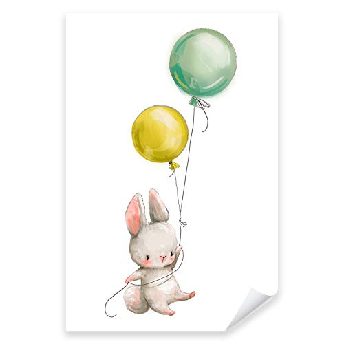 Postereck - 3618 - Süßer Hase mit Ballon Poster Kinderzimmer | Hase mit Luftballons |Kinderzimmer Deko für Jungen und Mädchen | Hasen Kinderbild Wandposter - Poster - 4:3-40,0 cm x 30,0 cm von Postereck