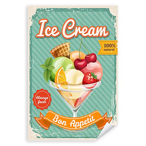 Postereck - 3631 - Vintage Schild, Ice Cream Küche Eis Retro Obst - Wandposter Fotoposter Bilder Wandbild Wandbilder - Poster - 3:2-30,0 cm x 20,0 cm von Postereck