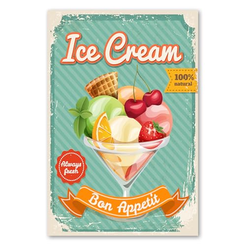 Postereck - 3631 - Vintage Schild, Ice Cream Küche Eis Retro Obst - Wandposter Fotoposter Bilder Wandbild Wandbilder - Poster - 3:2-30,0 cm x 20,0 cm von Postereck