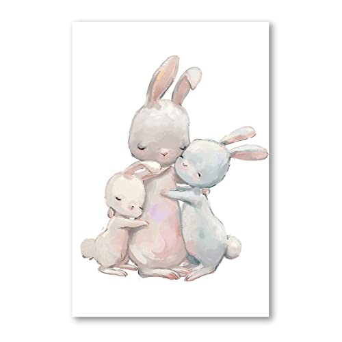 Postereck - 3643 - Süßes Hasen Poster Kinderzimmer | Hasen Mutter & Hasen Kind |Kinderzimmer Deko für Jungen und Mädchen | Hasen Kinderbild Wandposter - Poster - DIN A2-42,0 cm x 59,4 cm von Postereck