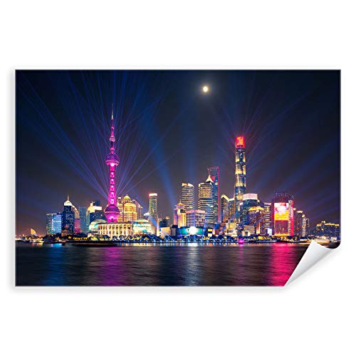 Postereck - 3877 - Shanghai, Skyline Nacht Meer Lichter Stadt - Wandposter Fotoposter Bilder Wandbild Wandbilder - Leinwand - 100,0 cm x 75,0 cm von Postereck