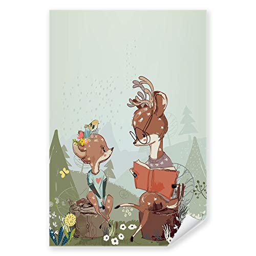 Postereck - 3975 - Kinderzimmer, Reh Mutter Kind Lesen Wald Süss - Kinder Kinderzimmer Kinderbild Wandposter Fotoposter Bilder Wandbild Wandbilder - Poster - 3:2-30,0 cm x 20,0 cm von Postereck