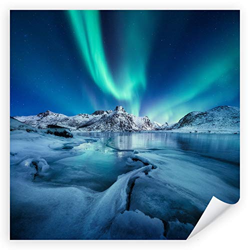 Postereck - 4024 - Qaudrat, Polarlichter Landschaft Natur Winter Eis - Wandposter Fotoposter Bilder Wandbild Wandbilder - Leinwand - 50,0cm x 50,0cm von Postereck