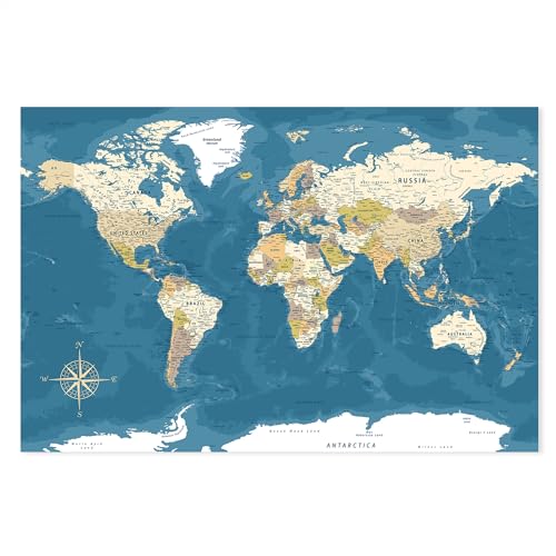 Postereck - 4087 - Weltkarte Retro: Kontinente, Ozeane & Gebirge. - Wandposter Fotoposter Bild Wandbild Wanddeko deko - Poster - 4:3-81,0 cm x 61,0 cm von Postereck