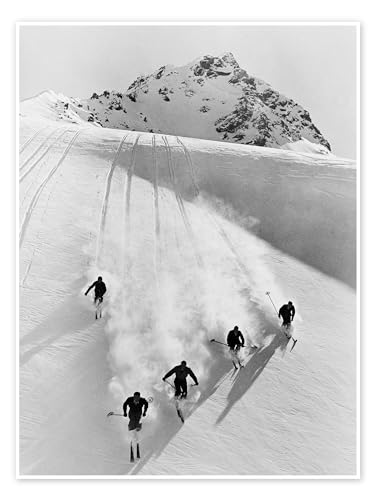 Abfahrtslauf in den Schweizer Alpen Poster von Vintage Ski Collection 100 x 130 cm Schwarz-Weiß Nostalgie Wanddeko von Posterlounge