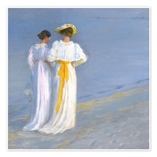 Anna Ancher und Marie Krøyer am Strand von Skagen Poster von Peder Severin Krøyer 100 x 100 cm Blau Wandbilder Wanddeko von Posterlounge