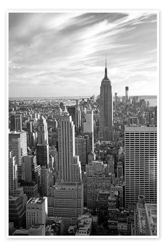 Ansicht von Manhattan im Abendlicht Poster 60 x 90 cm Schwarz-Weiß Schwarz-Weiß Fotografie Wanddeko von Posterlounge