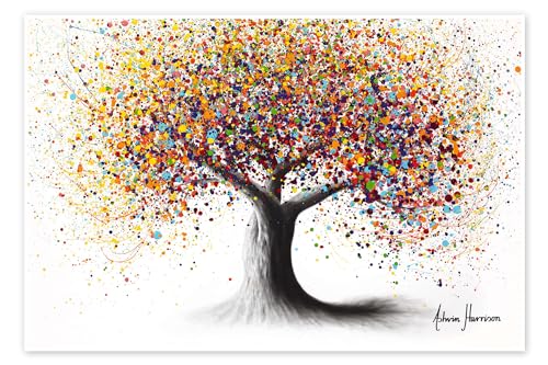 Baum mit Regenbogenseele Poster von Ashvin Harrison 90 x 60 cm Bunt Aquarell Malerei Wanddeko von Posterlounge