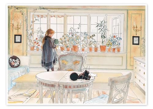 Blumen auf der Fensterbank Poster von Carl Larsson Wandbilder für jeden Raum 70 x 50 cm Beige Jugendstil Wanddeko von Posterlounge