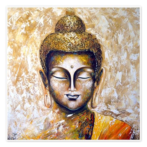 Buddha Poster von Theheartofart Gena Wandbilder für jeden Raum 50 x 50 cm Orange Impressionismus Wanddeko von Posterlounge