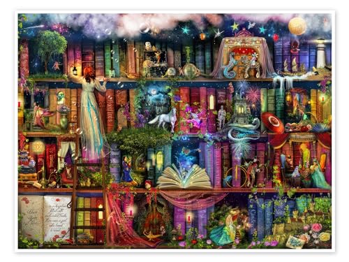 Das Bücherregal voller Märchen Poster von Aimee Stewart 70 x 50 cm Wimmelbilder Wanddeko von Posterlounge