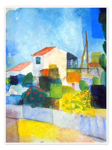 Das helle Haus (erste Fassung) Poster von August Macke Wandbilder für jeden Raum 50 x 70 cm Blau Aquarell Malerei Wanddeko von Posterlounge