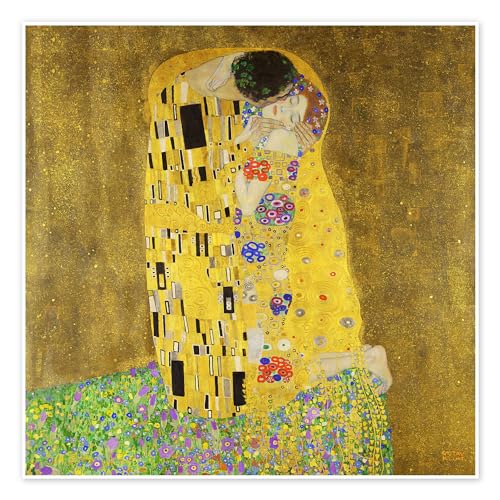 Der Kuss Poster von Gustav Klimt 60 x 60 cm Gelb Jugendstil Wanddeko von Posterlounge