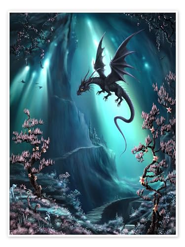 Die Drachenhöhlen von La Stilla Poster von Susann H. Wandbilder für jeden Raum 90 x 120 cm Türkis Fantasy Wanddeko von Posterlounge