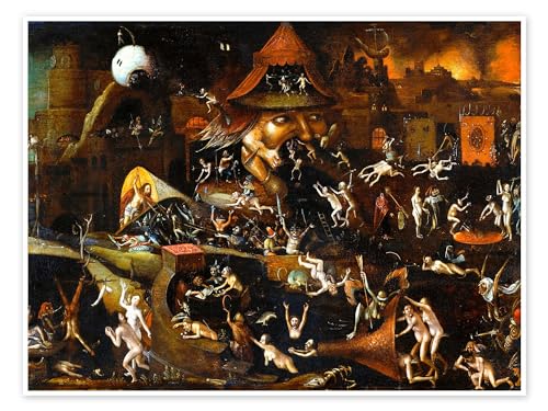 Die Qualen der Hölle Poster von Hieronymus Bosch 80 x 60 cm Braun Renaissance Wanddeko von Posterlounge