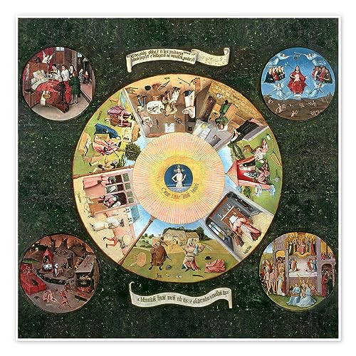 Die Sieben Todsünden und die vier letzten Dinge Poster von Hieronymus Bosch Wandbilder für jeden Raum 100 x 100 cm Grün Renaissance Wanddeko von Posterlounge