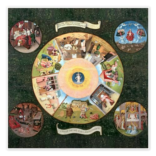 Die Sieben Todsünden und die vier letzten Dinge Poster von Hieronymus Bosch Wandbilder für jeden Raum 100 x 100 cm Grün Renaissance Wanddeko von Posterlounge