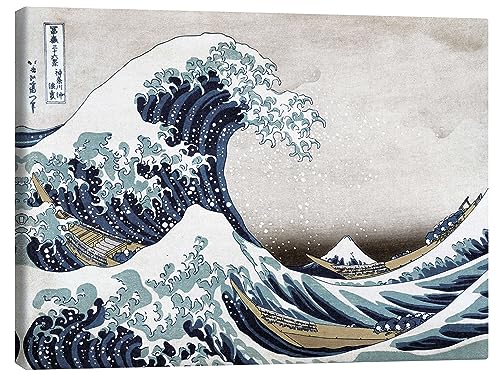 Die große Welle vor Kanagawa Leinwandbild von Katsushika Hokusai 120 x 90 cm Blau Asiatische Kunst Wanddeko von Posterlounge