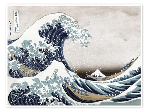 Die große Welle vor Kanagawa Poster von Katsushika Hokusai 70 x 50 cm Blau Asiatische Kunst Wanddeko von Posterlounge