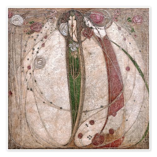 Die weiße Rose und die rote Rose Poster von Margaret MacDonald Mackintosh 50 x 50 cm Braun Jugendstil Wanddeko von Posterlounge