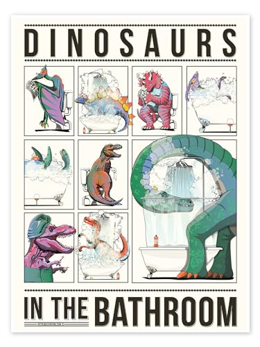 Dinosaurier im Badezimmer Poster von Wyatt9 Wandbilder für jeden Raum 50 x 70 cm Bunt Lustiges Wanddeko von Posterlounge