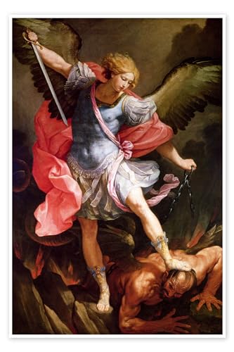 Erzengel Michael besiegt Satan Poster von Guido Reni 90 x 130 cm Barock Wanddeko von Posterlounge