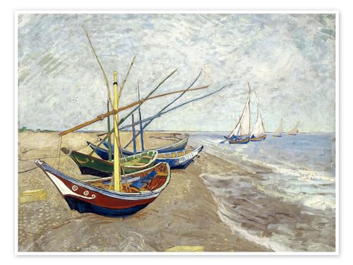 Fischerboote am Strand von Les Saintes-Marie-de-la-Mer Poster von Vincent van Gogh Wandbilder für jeden Raum 130 x 100 cm Impressionismus Wanddeko von Posterlounge