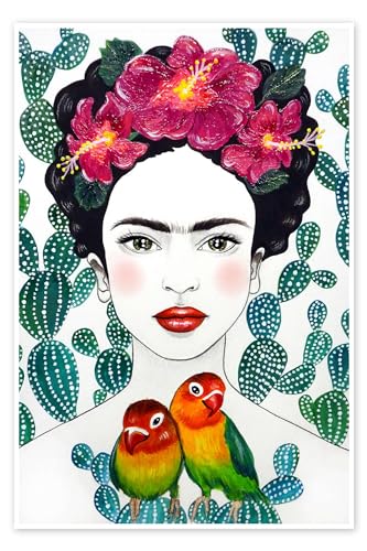 Frida Kahlo - Lovebirds Poster von Mandy Reinmuth 20 x 30 cm Bunt Figurative Kunst Wanddeko von Posterlounge