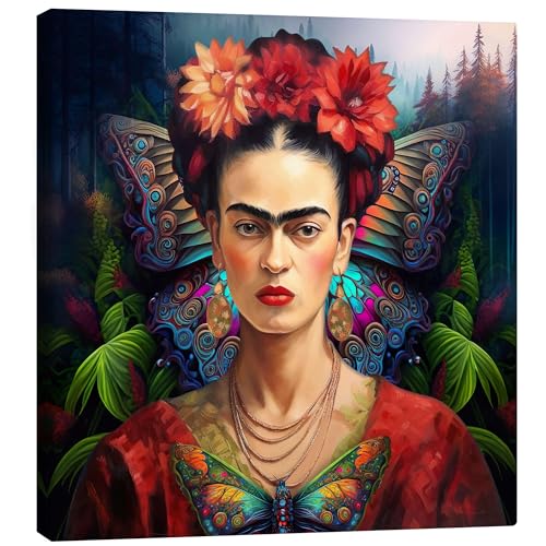 Frida Kahlo Schmetterlingsporträt Leinwandbild von Mark Ashkenazi Wandbilder für jeden Raum 100 x 100 cm Bunt Figurative Kunst Wanddeko von Posterlounge