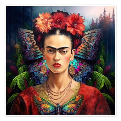 Frida Kahlo Schmetterlingsporträt Poster von Mark Ashkenazi Wandbilder für jeden Raum 40 x 40 cm Bunt Figurative Kunst Wanddeko von Posterlounge