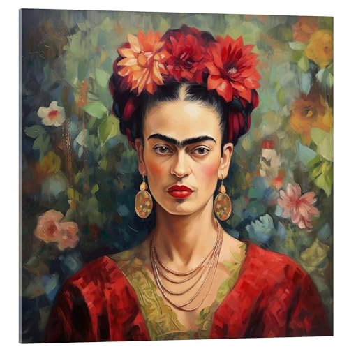 Frida Kahlo Vintage Acrylglasbild von Mark Ashkenazi Wandbilder für jeden Raum 50 x 50 cm Rot Pop-Surrealismus Wanddeko von Posterlounge