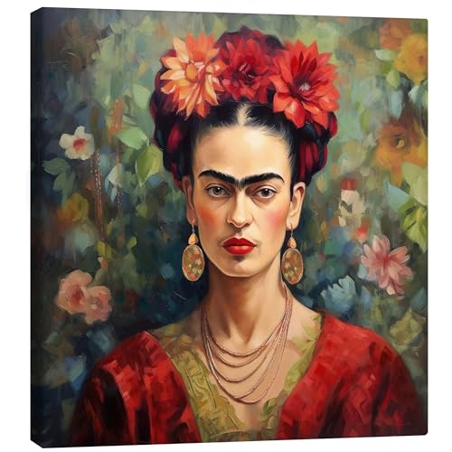 Frida Kahlo Vintage Leinwandbild von Mark Ashkenazi Wandbilder für jeden Raum 50 x 50 cm Rot Pop-Surrealismus Wanddeko von Posterlounge