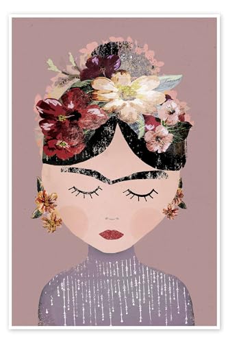 Frida mit Blumenkranz, pastellrosa Poster von treechild Wandbilder für jeden Raum 20 x 30 cm Rosé Menschen Wanddeko von Posterlounge