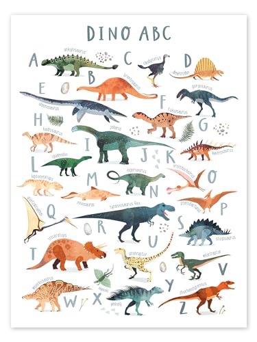 Fröhliches Dinosaurier ABC Poster von Victoria Borges 30 x 40 cm Bunt Lernen & Wissen Wanddeko von Posterlounge