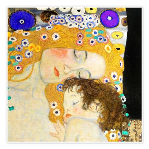 Mutter und Kind (Detail) Poster von Gustav Klimt 40 x 40 cm Gelb Jugendstil Wanddeko von Posterlounge