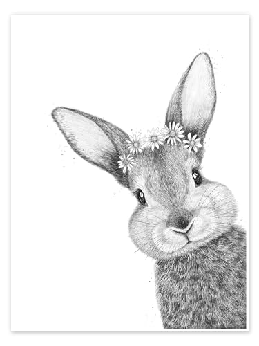 Kaninchen mit Kamille Poster von Valeriya Korenkova Wandbilder für jeden Raum 70 x 90 cm Schwarz-Weiß Zeichnung & Skizze Wanddeko von Posterlounge