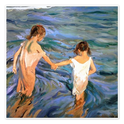 Kinder im Meer Poster von Joaquín Sorolla y Bastida 40 x 40 cm Blau Impressionismus Wanddeko von Posterlounge