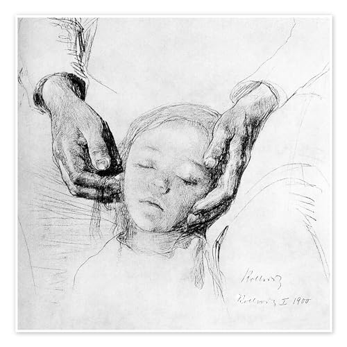 Kopf eines Kindes in den Händen der Mutter Poster von Käthe Kollwitz Wandbilder für jeden Raum 30 x 30 cm Schwarz-Weiß Expressionismus Wanddeko von Posterlounge