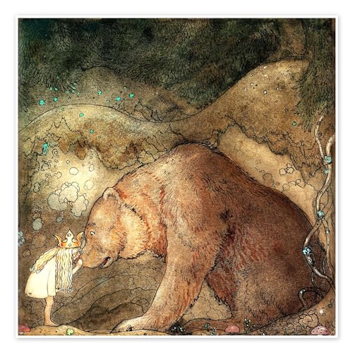 Kuss auf die Nase Poster von John Bauer Wandbilder für jeden Raum 40 x 40 cm Braun Art Déco Wanddeko von Posterlounge