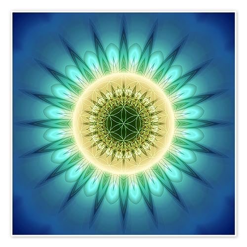 Mandala blaues Licht mit Blume des Lebens Poster von Christine Bässler Wandbilder für jeden Raum 30 x 30 cm Spiritualität & Entspannung Wanddeko von Posterlounge