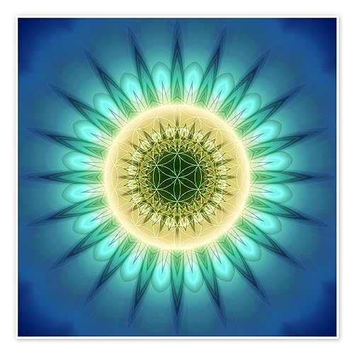 Mandala blaues Licht mit Blume des Lebens Poster von Christine Bässler Wandbilder für jeden Raum 40 x 40 cm Spiritualität & Entspannung Wanddeko von Posterlounge