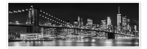 New York City Night Skyline Poster von Melanie Viola 180 x 60 cm Schwarz-Weiß Schwarz-Weiß Fotografie Wanddeko von Posterlounge